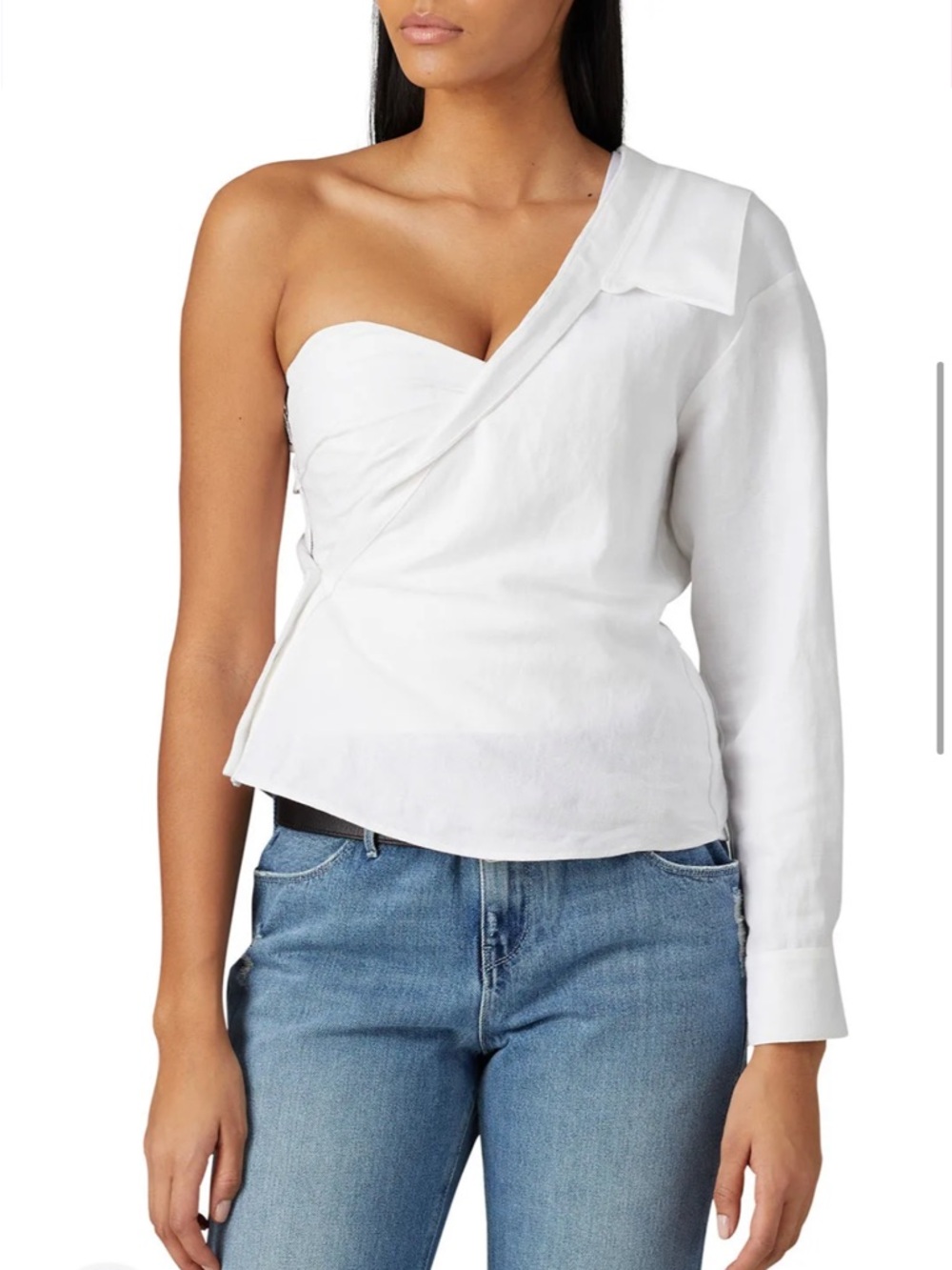 RtA Chiara Asymmetric Corset Shirt
White One-Shoulder Asymmetric Blouse
Medium
